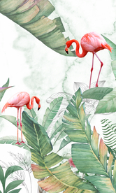 现代简约大理石火烈鸟手绘植物