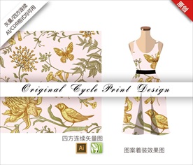 矢量金色鸟四方连续