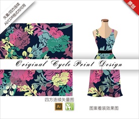 矢量手绘桃花四方连续