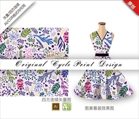 矢量叶子碎花四方连续