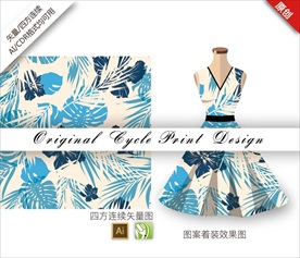 矢量棕蒲树叶四方连续