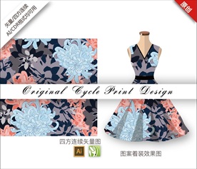 矢量手绘菊花四方连续