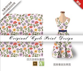 矢量樱花油菜花四方连续