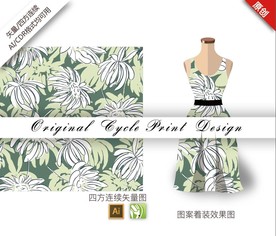 矢量手绘睡莲四方连续