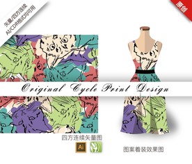 矢量猫插画四方连续