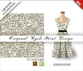 矢量线描房屋四方连续