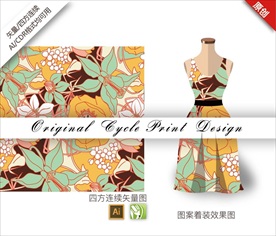 矢量金花茶含笑四方连续