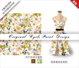 矢量写实夹竹桃四方连续