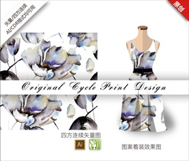 矢量彩绘睡莲四方连续