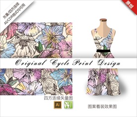 矢量金花茶水仙四方连续