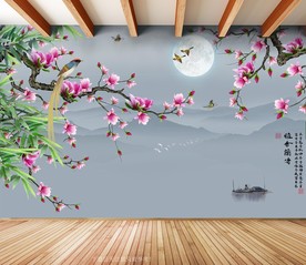 原创玉兰喜鹊竹子雅啥兰香背景墙