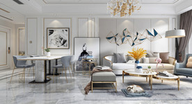 现代客厅餐厅3d模型