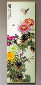 原创玄关菊花花鸟家和富贵装饰画