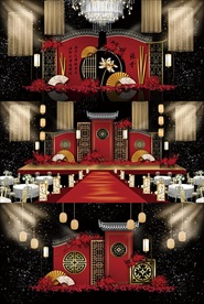 红色大气中式婚礼效果图