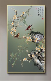 原创玄关玉兰竹子竹报平安装饰画