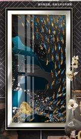 新中式荷花鱼群玄关装饰画晶瓷画