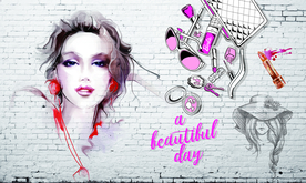 时尚化妆品背景墙装饰画