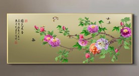 原创牡丹花鸟花开富贵装饰画