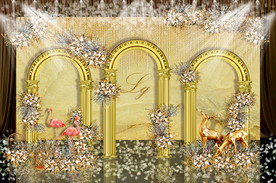 欧式金碧辉煌罗马柱拱门婚礼背景