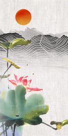 手绘荷花山水画 TIF分层