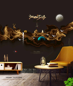 金色装饰画 新中式 山水画