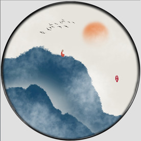 新中式意境水墨山水圆形装饰画