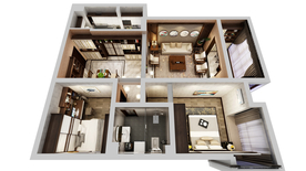 新中式风家居装修户型效果图