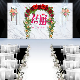 田园风花卉大理石婚礼背景墙