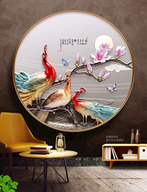 花鸟画 孔雀 浮雕立体装饰画