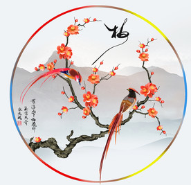 原创梅花喜鹊喜上眉梢圆型装饰画