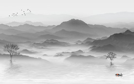 新品灰色山水画 TIF分层画