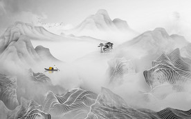 新中式灰色山水画 TIF分层画