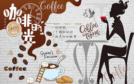 个性砖墙咖啡时光美食工装背景墙