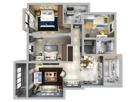 新中式家居装修户型效果图