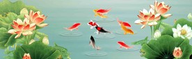 荷花九鱼图