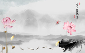 荷花山水中国风画 TIF分层