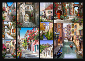 矢量手绘欧洲风情小镇