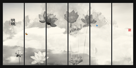 荷花屏风画