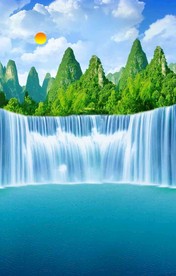 山水瀑布画