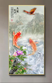 原创玄关鲤鱼雄鹰鱼跃龙门装饰画