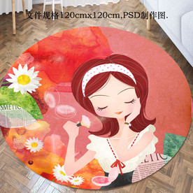 时尚圆形卡通美女地毯