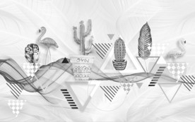 火烈鸟新款背景墙画 TIF分层