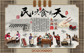 民以食为天水饺美食工装背景墙