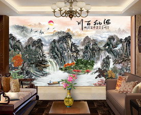原创水墨山水海纳百川装饰背景墙