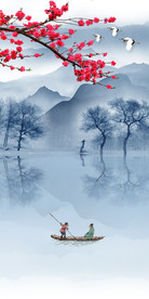 梅花玄关山水画 tif分层