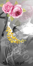 欧美美女抽象花朵蝴蝶线条玄关