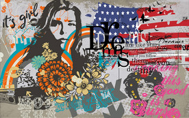 个性英文欧美美女涂鸦工装背景墙