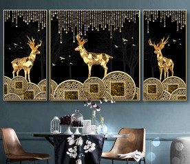 北欧轻奢铜钱发财鹿玄关装饰画