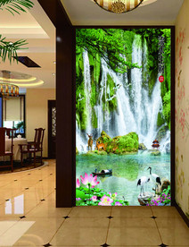 隔断背景墙 迎客松背景墙