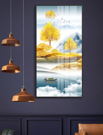 新中式金山摇钱树玄关装饰画